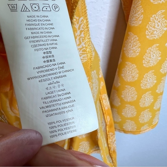 Michael Kors Top Women Small Tunic Shirt Sheer Taxi Yellow Paisley Long Sleeve I - Picture 5 of 10